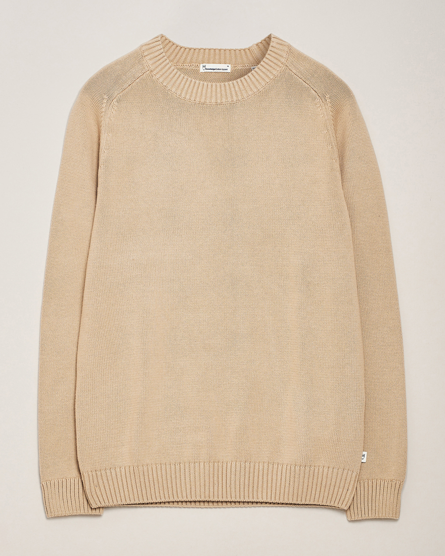 Mies | Puserot | KnowledgeCotton Apparel | Plain Knitted Cotton Crew Light Feather Grey