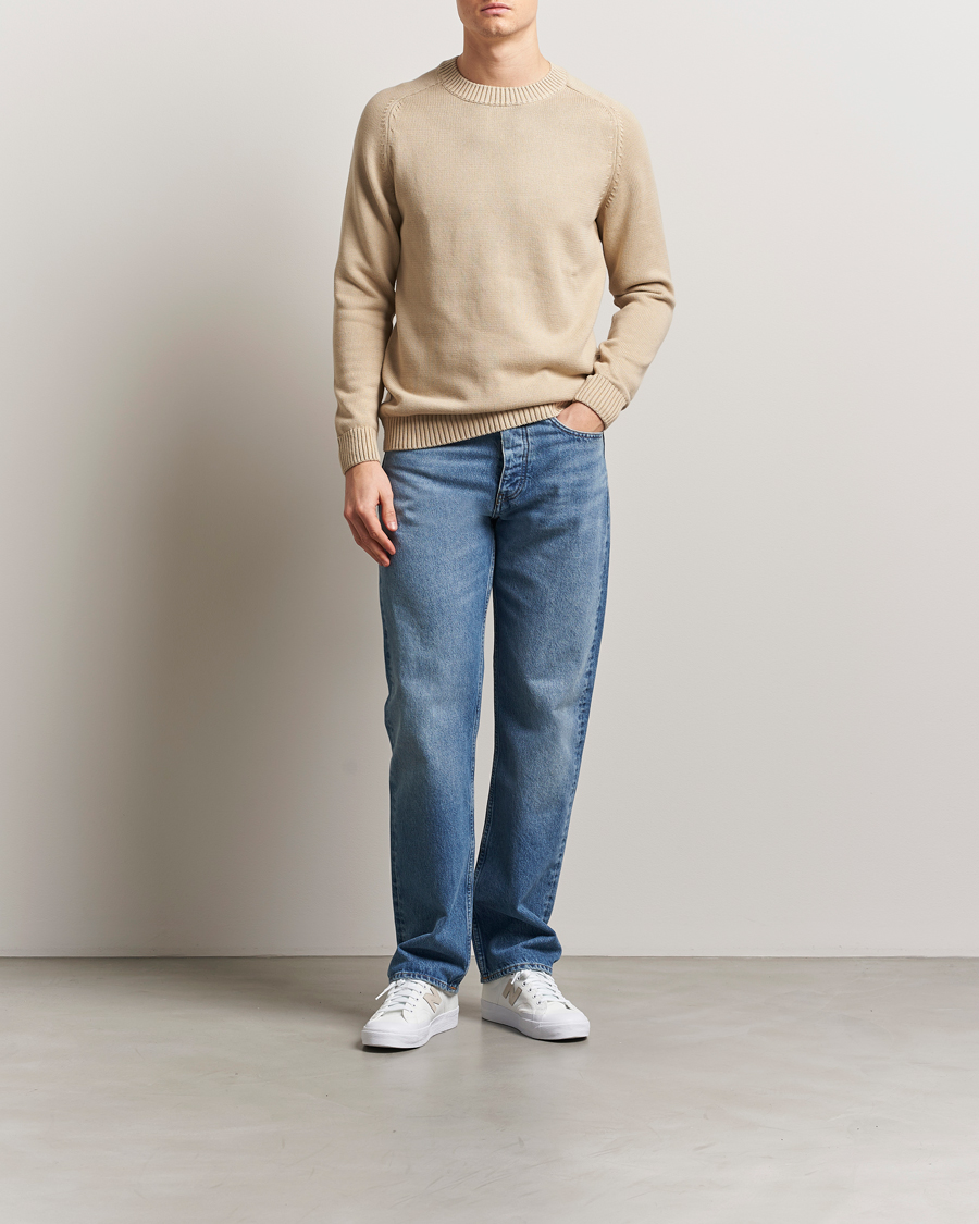 Mies | Puserot | KnowledgeCotton Apparel | Plain Knitted Cotton Crew Light Feather Grey