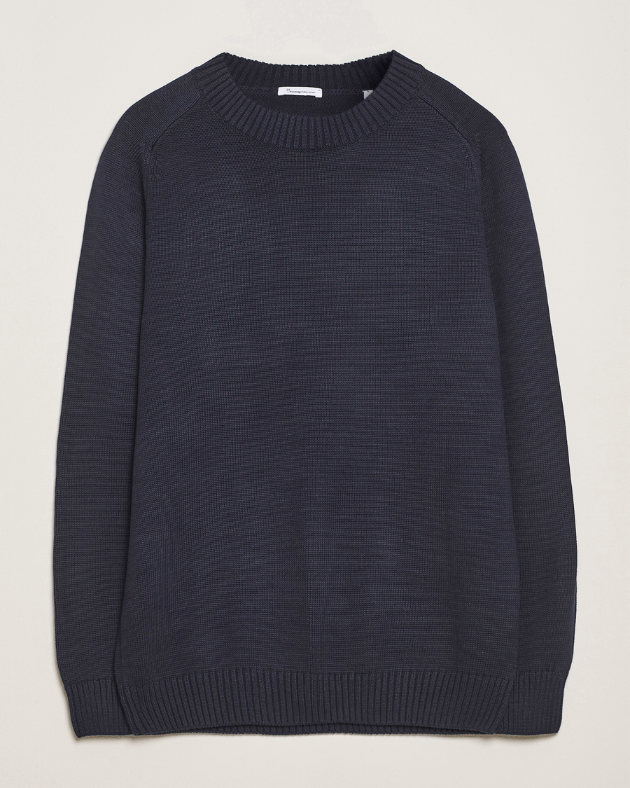 Mies | Puserot | KnowledgeCotton Apparel | Plain Knitted Cotton Crewneck Night Sky