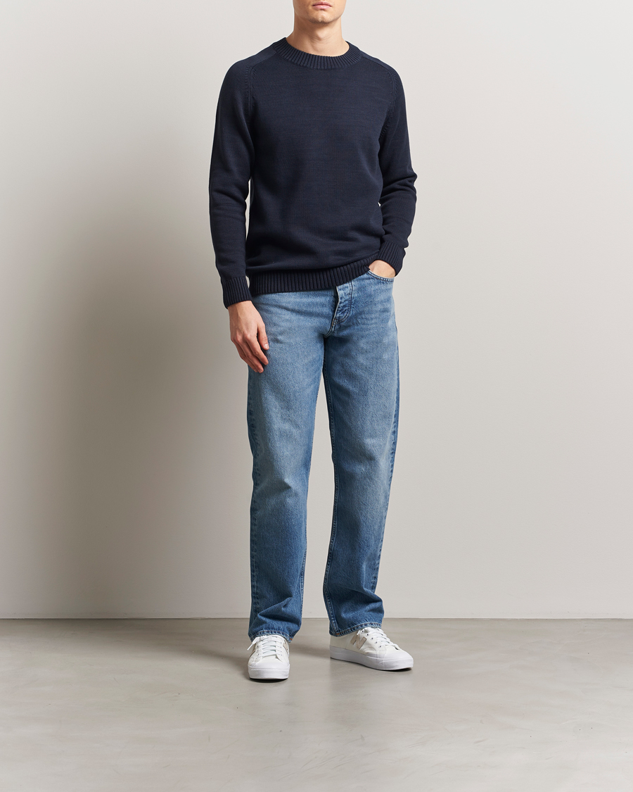 Mies | Puserot | KnowledgeCotton Apparel | Plain Knitted Cotton Crewneck Night Sky