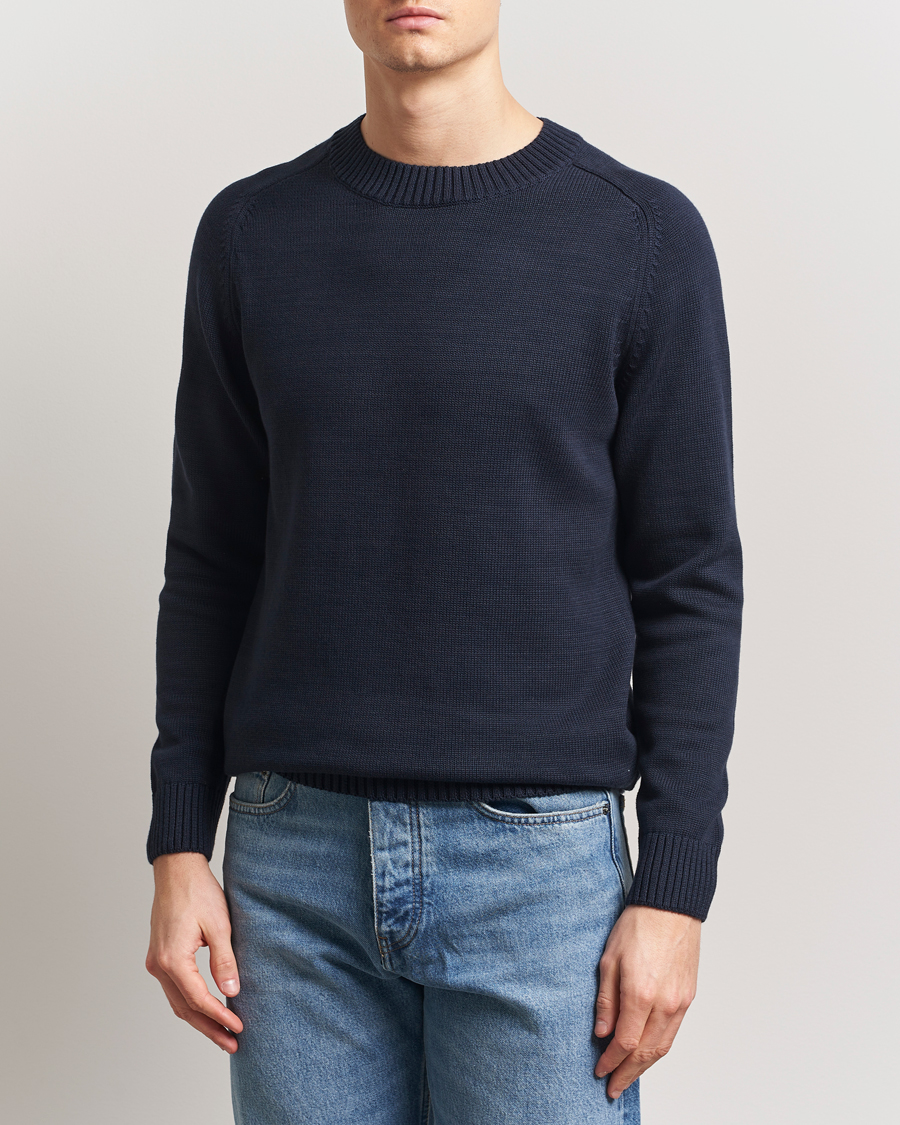 Mies | Puserot | KnowledgeCotton Apparel | Plain Knitted Cotton Crewneck Night Sky