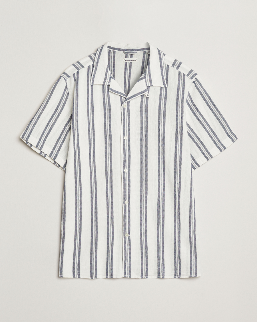 Mies | Kauluspaidat | KnowledgeCotton Apparel | Box Short Sleeve Stripe Shirt Blue
