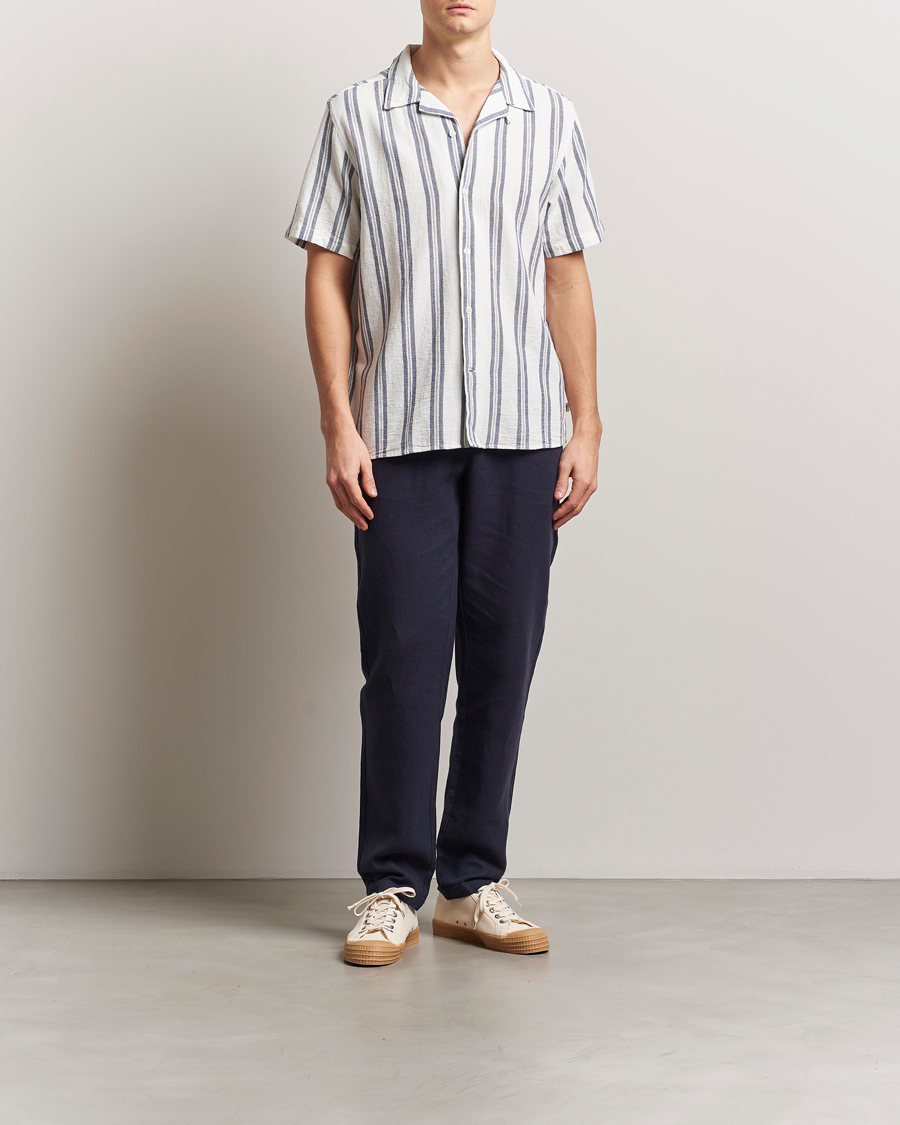 Mies | Kauluspaidat | KnowledgeCotton Apparel | Box Short Sleeve Stripe Shirt Blue
