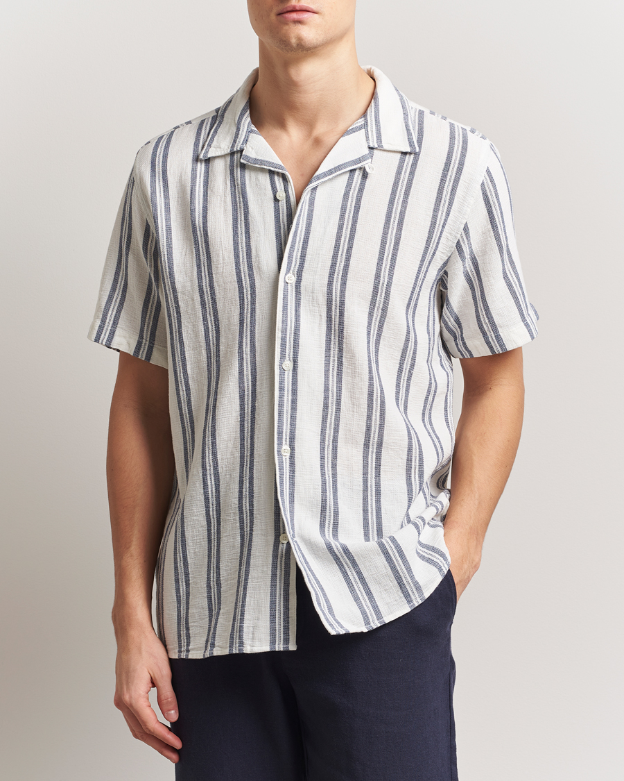 Mies | Kauluspaidat | KnowledgeCotton Apparel | Box Short Sleeve Stripe Shirt Blue