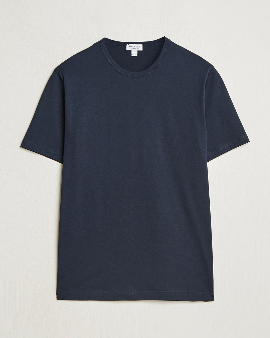 Mies | T-paidat | Sunspel | Crew Neck Q82 Cotton T-Shirt Midnight Navy