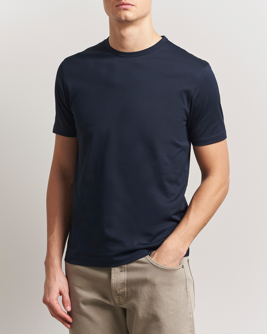Mies | T-paidat | Sunspel | Crew Neck Q82 Cotton T-Shirt Midnight Navy