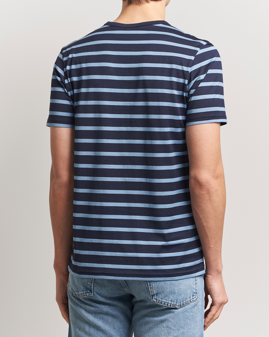 Mies | T-paidat | Sunspel | Striped Crew Neck Q82 Cotton T-Shirt Navy/Como Blue