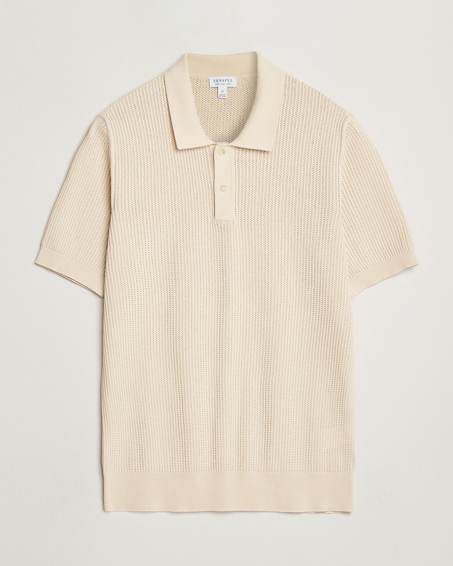 Mies | Pikeet | Sunspel | Mesh Knit Stitch Polo Ecru