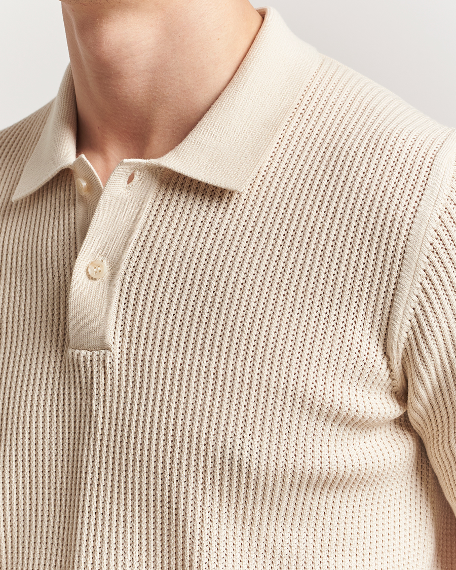 Mies | Pikeet | Sunspel | Mesh Knit Stitch Polo Ecru