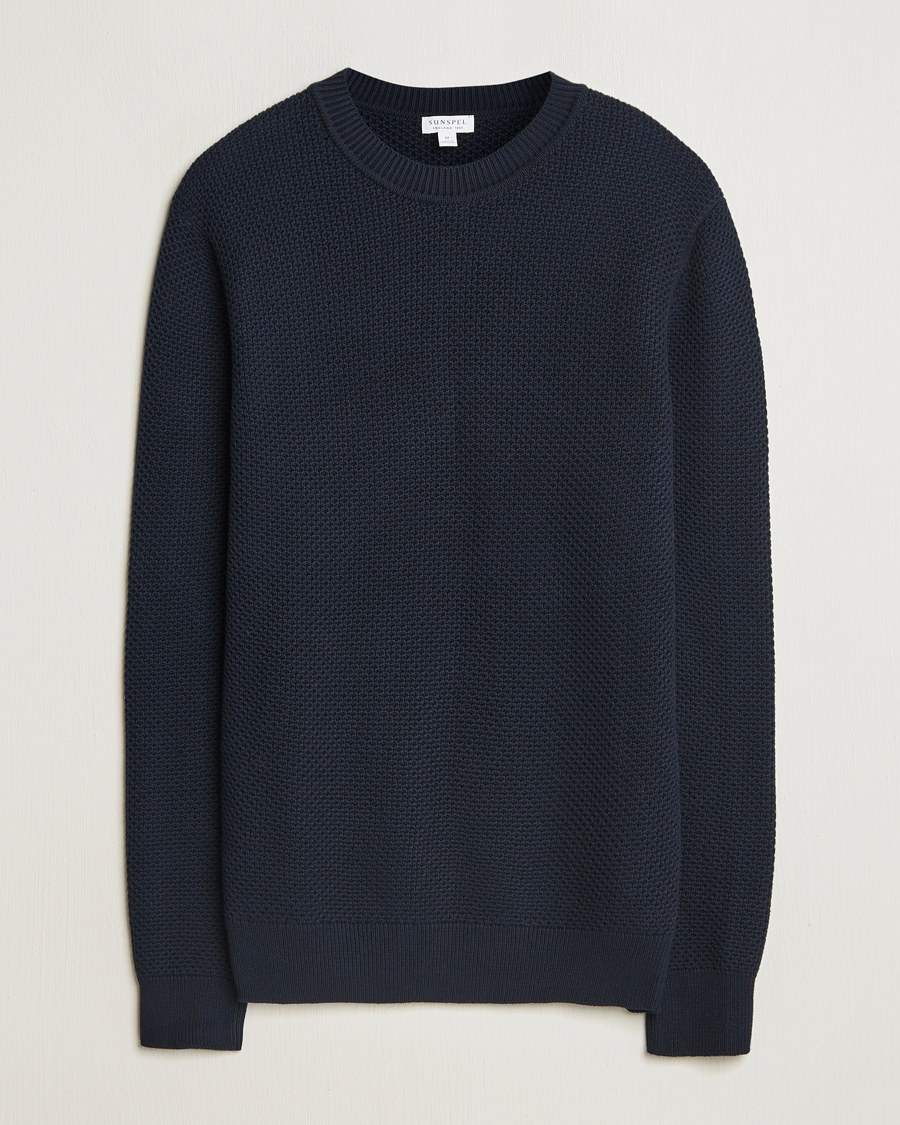 Mies | Puserot | Sunspel | Textured Stich Crew Neck Jumper Navy