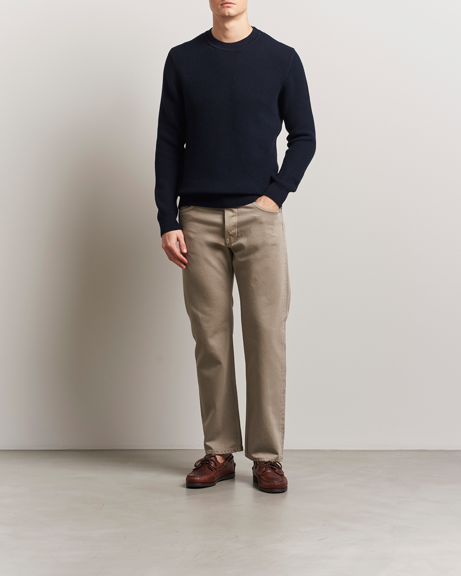 Mies | Puserot | Sunspel | Textured Stich Crew Neck Jumper Navy