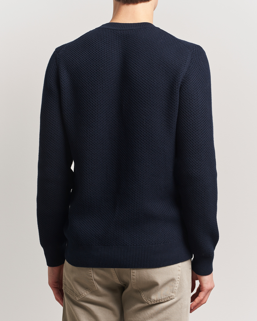 Mies | Puserot | Sunspel | Textured Stich Crew Neck Jumper Navy