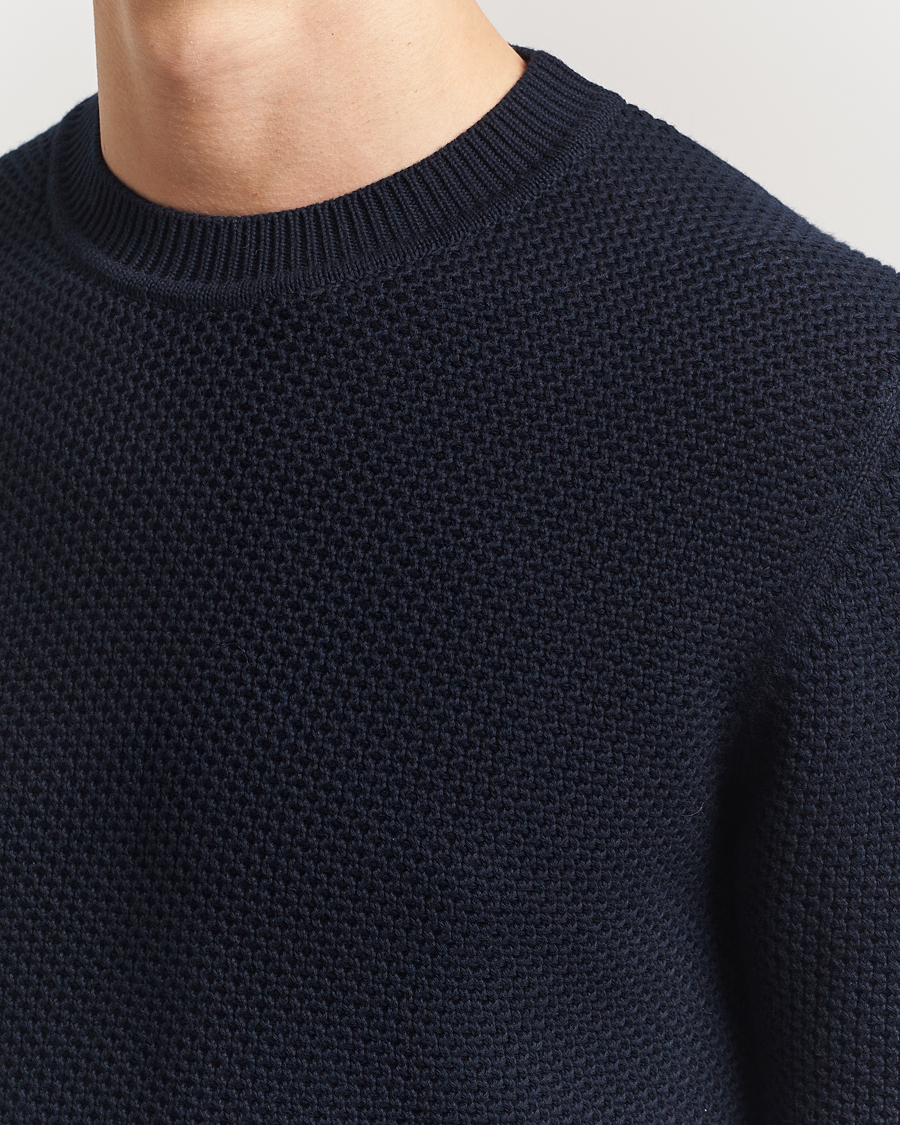 Mies | Puserot | Sunspel | Textured Stich Crew Neck Jumper Navy