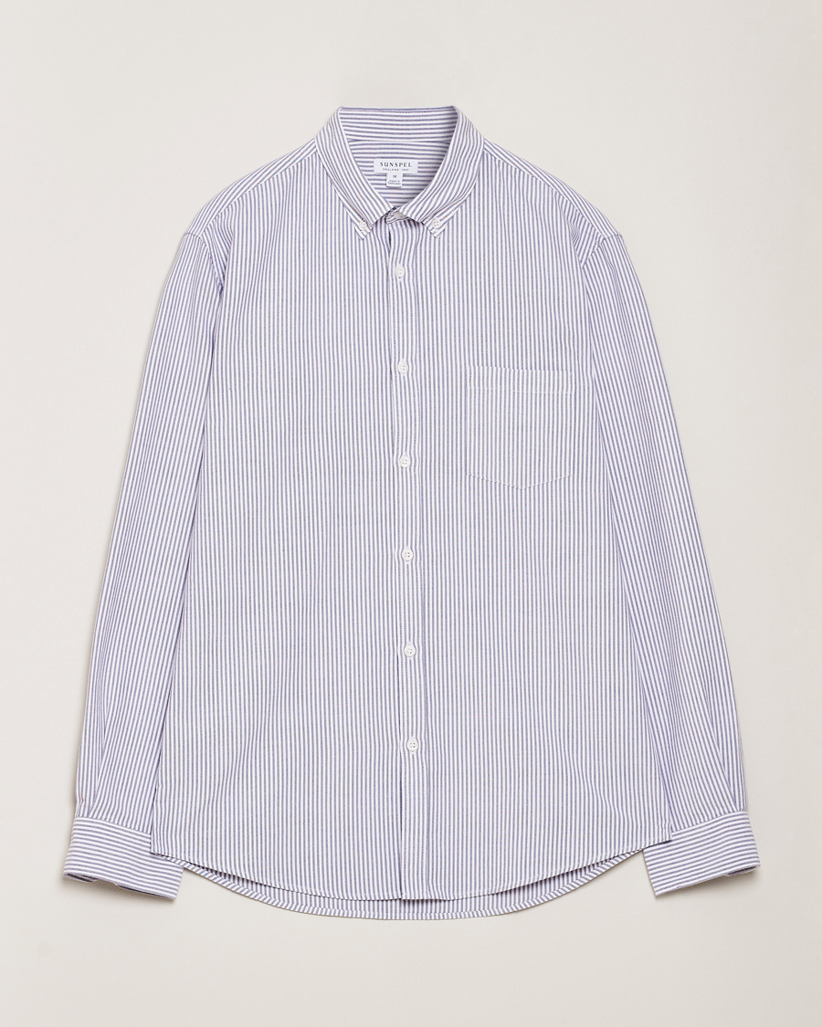 Mies | Kauluspaidat | Sunspel | Striped Oxford Button Down Shirt White/Navy