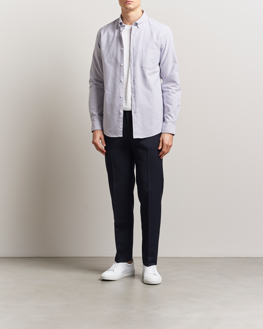 Mies | Kauluspaidat | Sunspel | Striped Oxford Button Down Shirt White/Navy
