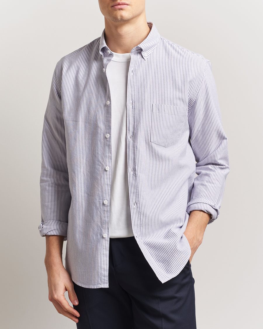Mies | Kauluspaidat | Sunspel | Striped Oxford Button Down Shirt White/Navy