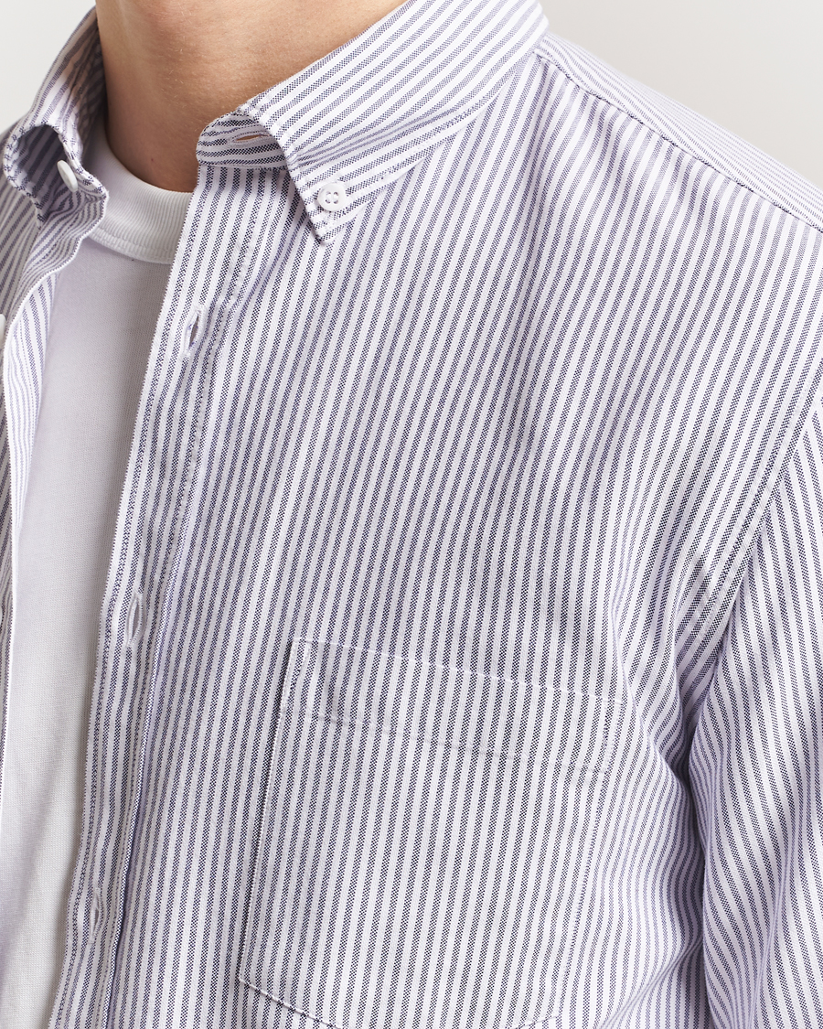 Mies | Kauluspaidat | Sunspel | Striped Oxford Button Down Shirt White/Navy