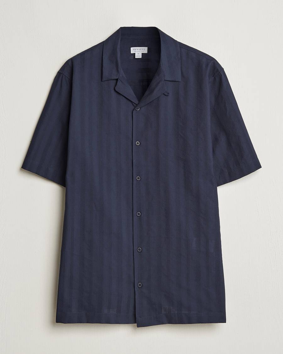 Mies | Kauluspaidat | Sunspel | Embroidered Cotton Camp Shirt Navy