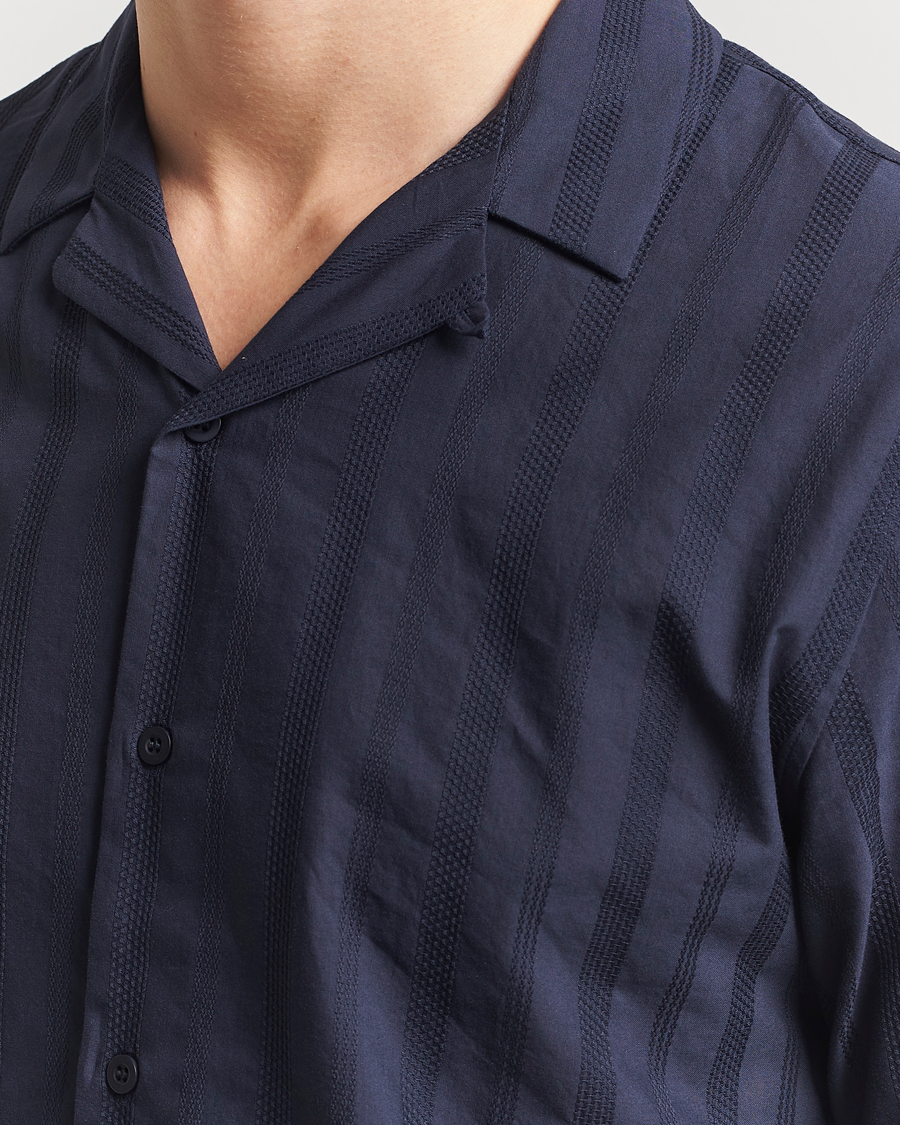 Mies | Kauluspaidat | Sunspel | Embroidered Cotton Camp Shirt Navy