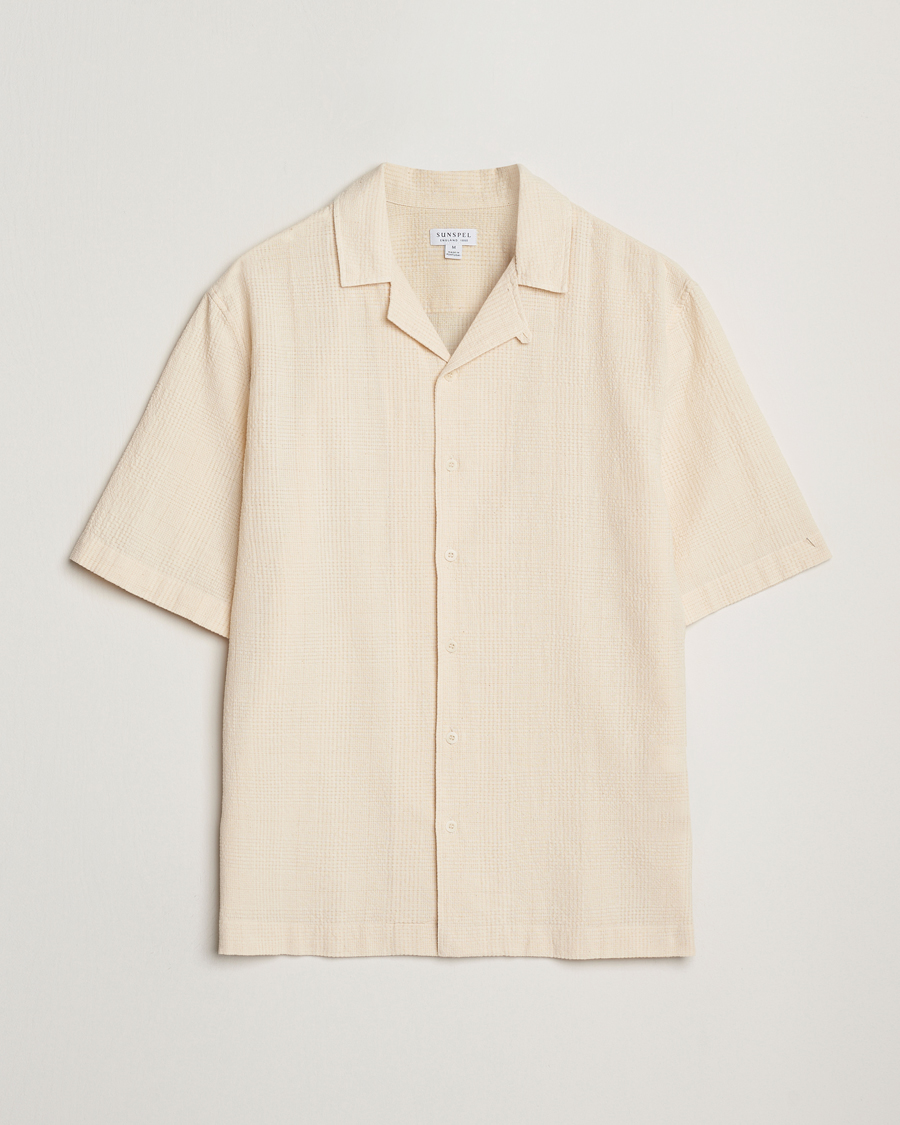 Mies | Kauluspaidat | Sunspel | Loose Weave Check Cotton Camp Shirt Ecru