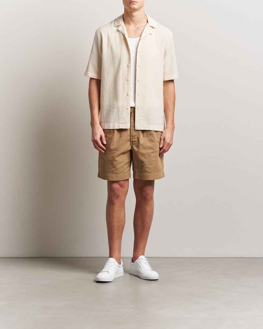 Mies | Kauluspaidat | Sunspel | Loose Weave Check Cotton Camp Shirt Ecru