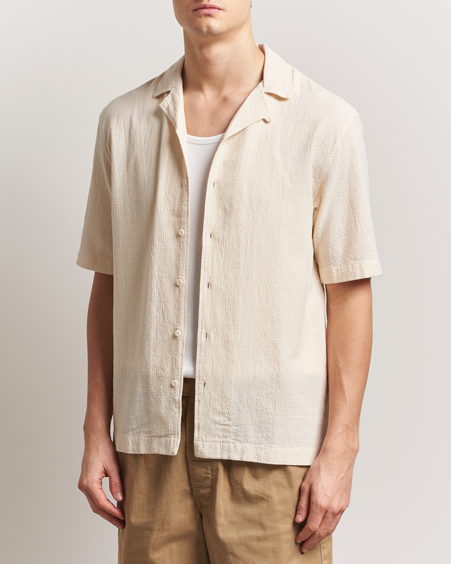 Mies | Kauluspaidat | Sunspel | Loose Weave Check Cotton Camp Shirt Ecru