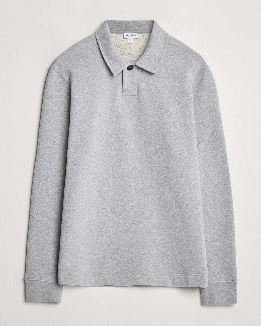 Mies | Puserot | Sunspel | Loopback Polo Sweatshirt Grey Melange