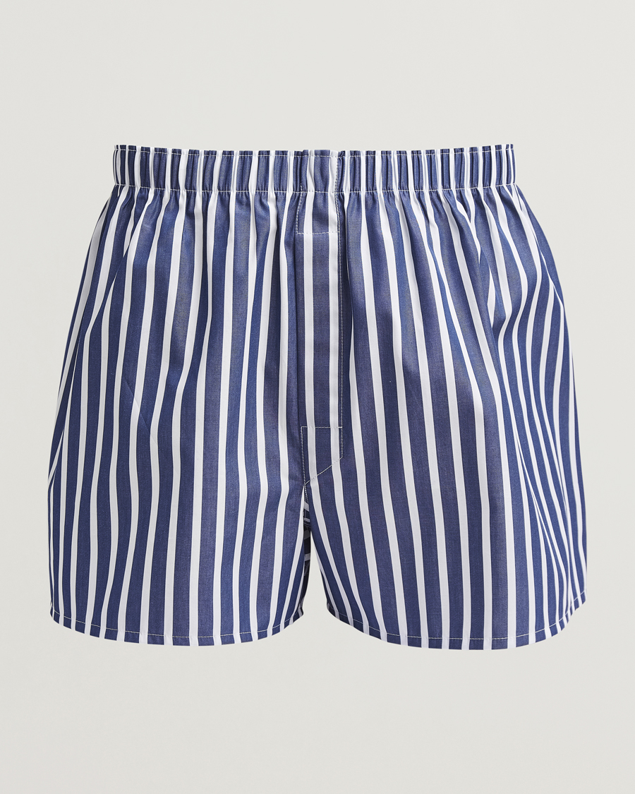 Mies | Alusvaatteet | Sunspel | Classic Woven Cotton Boxer Shorts Navy/White Stripe