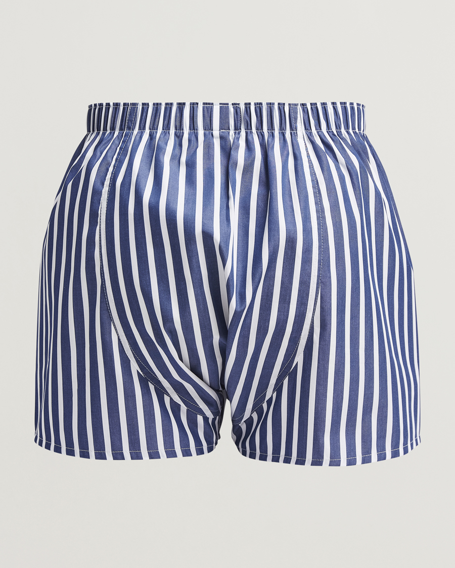 Mies | Alusvaatteet | Sunspel | Classic Woven Cotton Boxer Shorts Navy/White Stripe