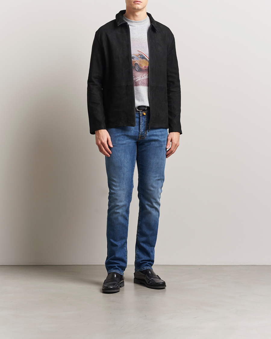 Mies | Farkut | Jacob Cohën | Bard Slim Fit Denim/Linen Jeans Mid Blue