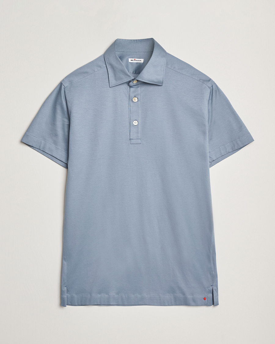 Mies | Pikeet | Kiton | Short Sleeve Jersey Polo Steel Blue