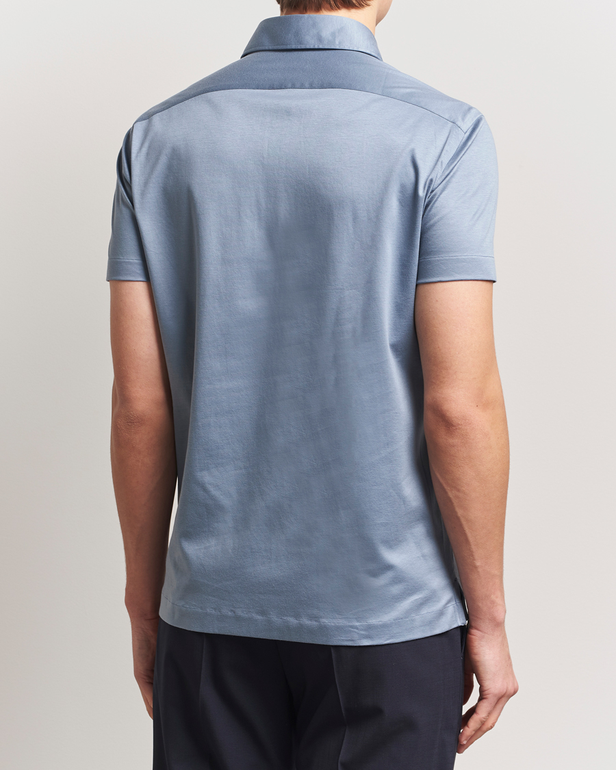 Mies | Pikeet | Kiton | Short Sleeve Jersey Polo Steel Blue