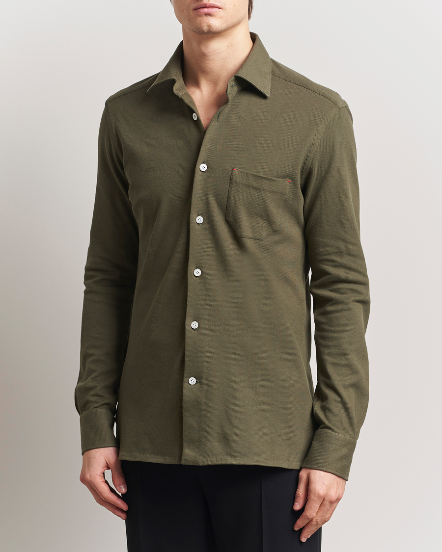 Mies | Kauluspaidat | Kiton | Jersey Piquet Shirt Militare