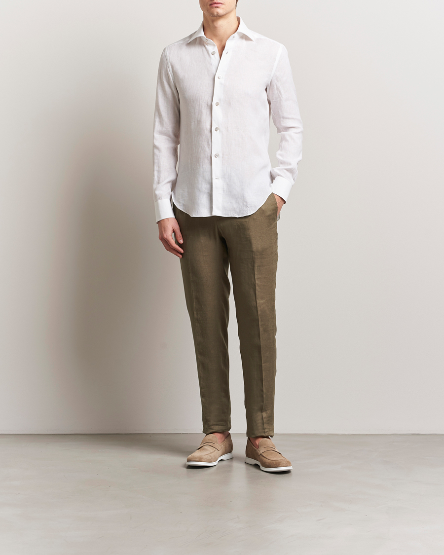 Mies | Kauluspaidat | Kiton | Linen Sport Shirt White