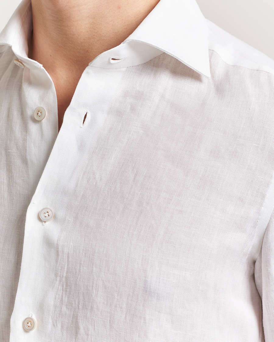 Mies | Kauluspaidat | Kiton | Linen Sport Shirt White