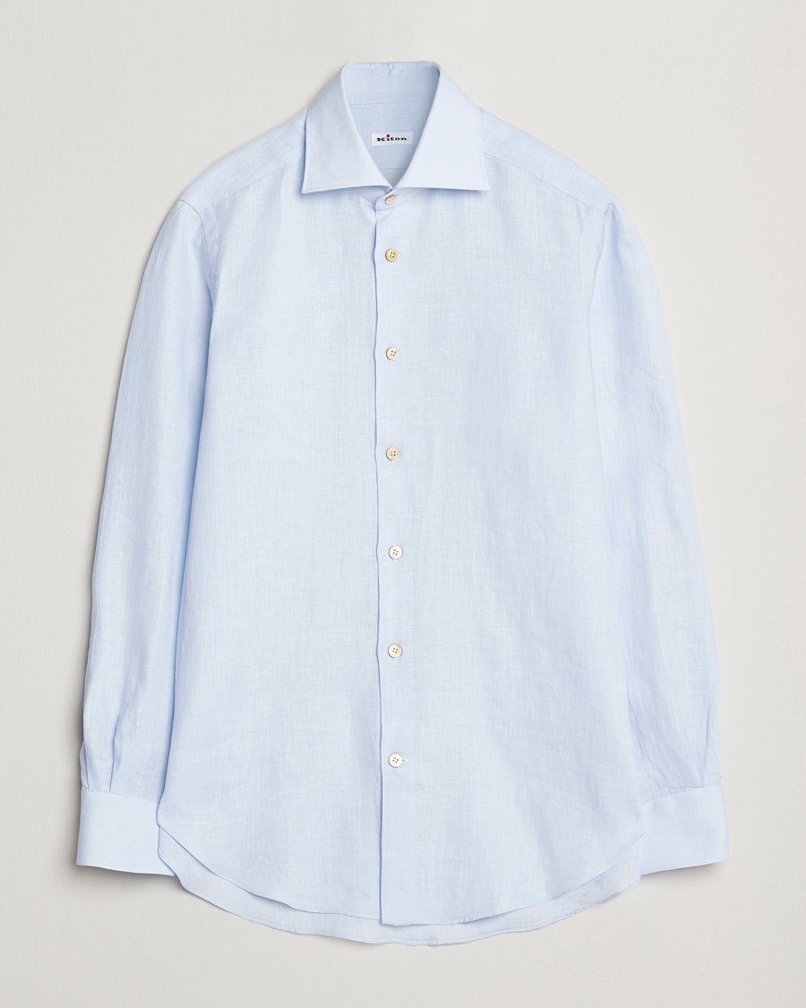 Mies | Kauluspaidat | Kiton | Linen Sport Shirt Light Blue