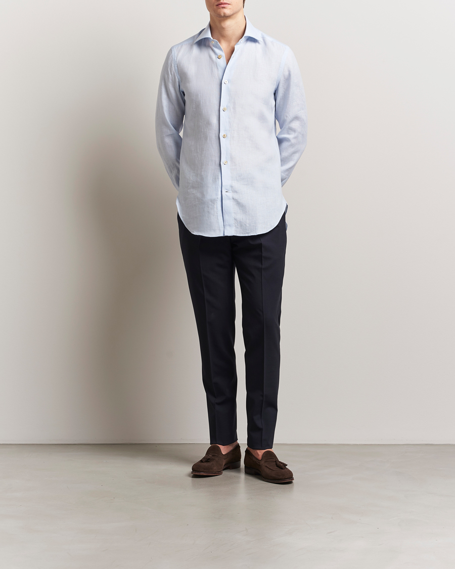 Mies | Kauluspaidat | Kiton | Linen Sport Shirt Light Blue