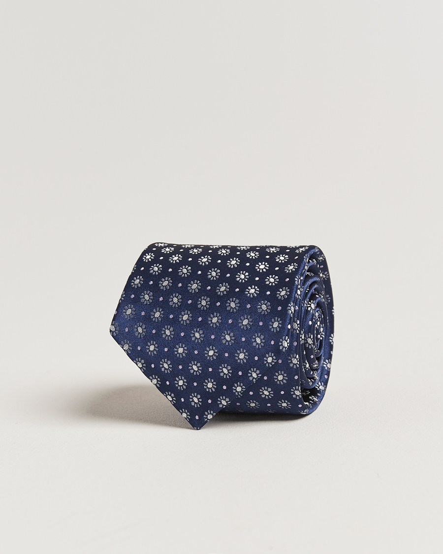 Mies | Kiton Flower Jacquard Silk Tie Navy | Kiton | Flower Jacquard Silk Tie Navy