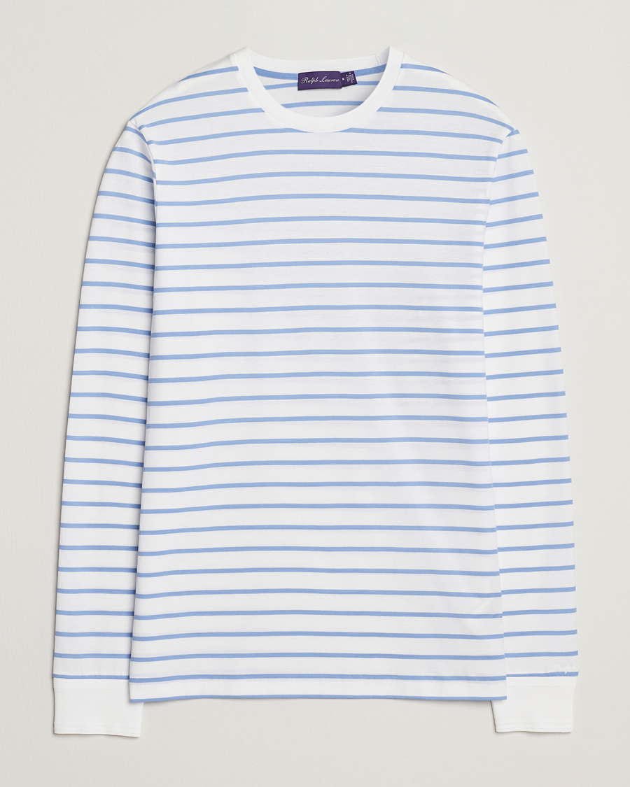 Mies | T-paidat | Ralph Lauren Purple Label | Long Sleeve Striped T-Shirt White/Cornflower