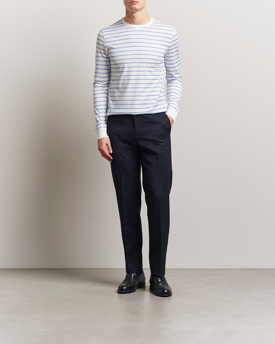 Mies | T-paidat | Ralph Lauren Purple Label | Long Sleeve Striped T-Shirt White/Cornflower