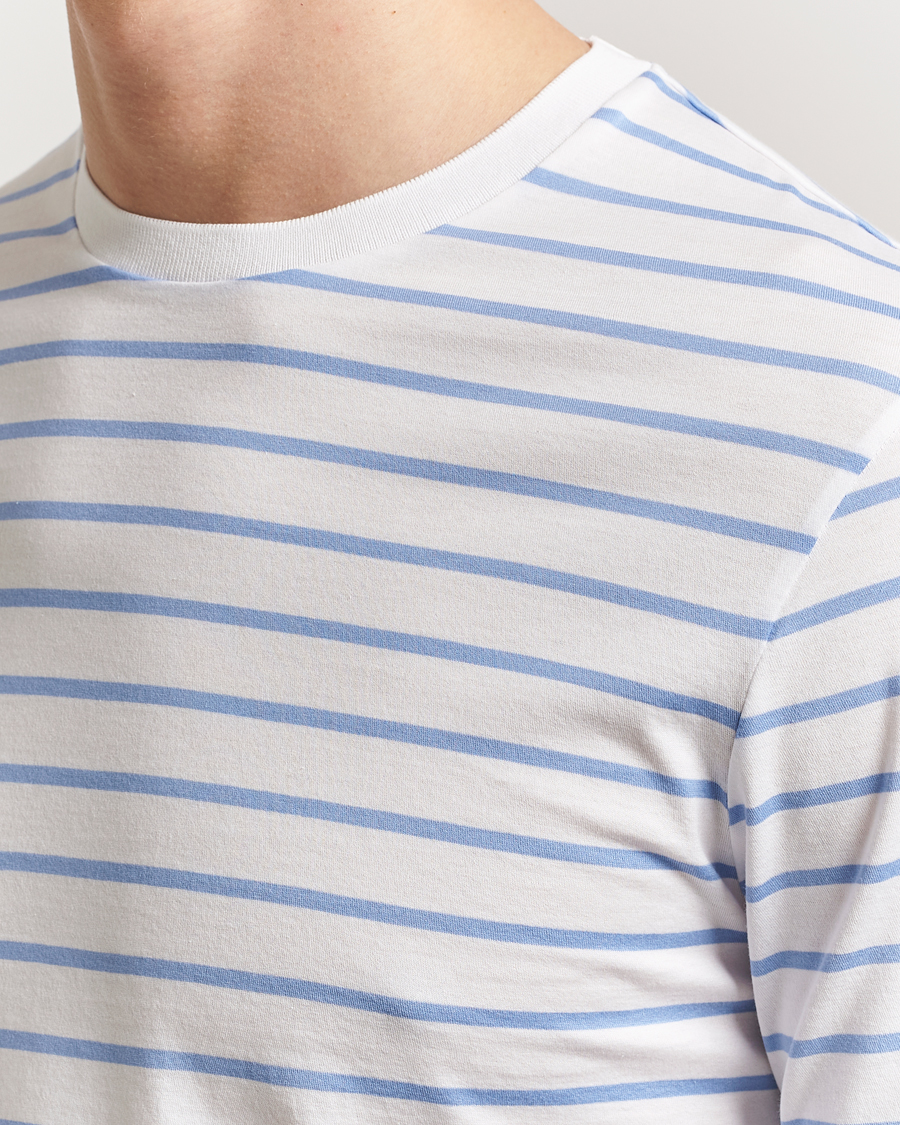 Mies | T-paidat | Ralph Lauren Purple Label | Long Sleeve Striped T-Shirt White/Cornflower