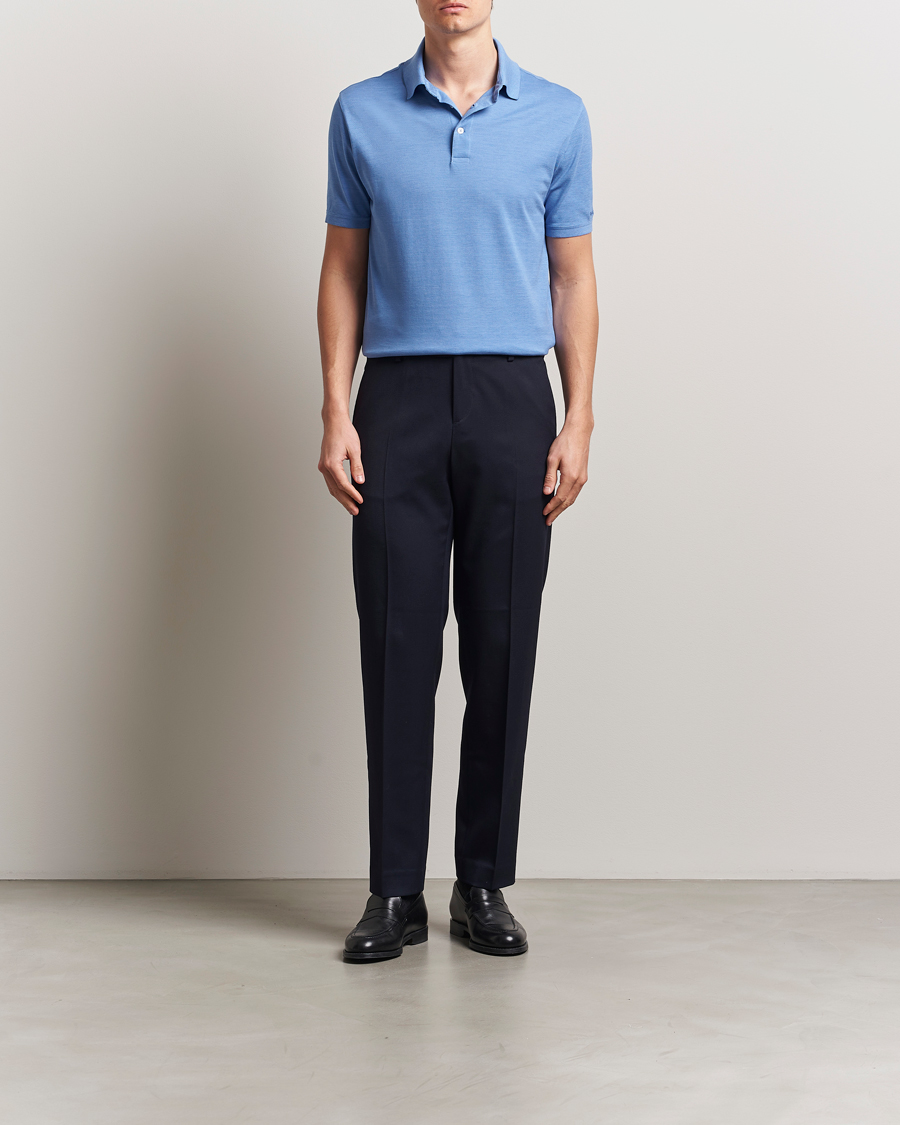 Mies | Pikeet | Ralph Lauren Purple Label | Cotton/Silk Short Sleeve Polo Cornflower