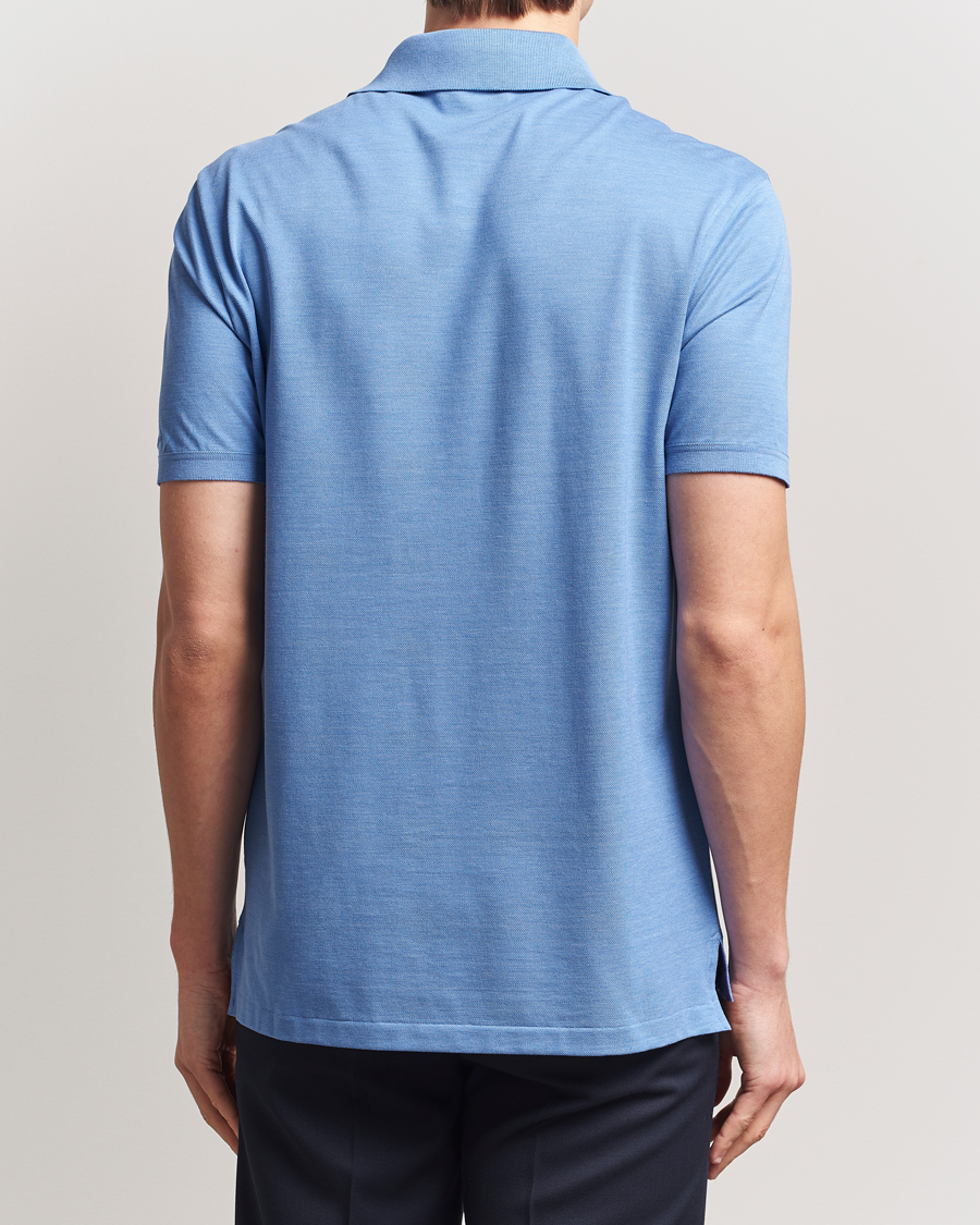 Mies | Pikeet | Ralph Lauren Purple Label | Cotton/Silk Short Sleeve Polo Cornflower