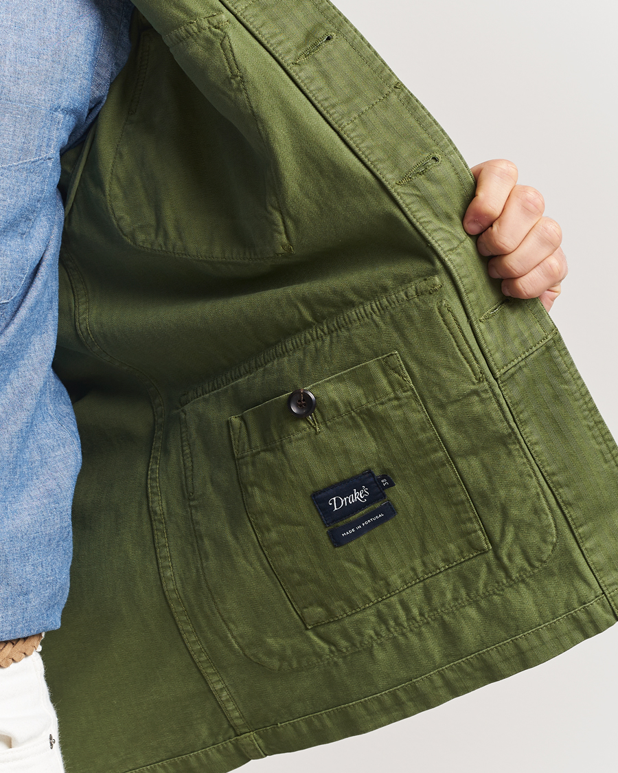 Mies | Takit | Drake's | Herringbone Jungle Jacket Olive