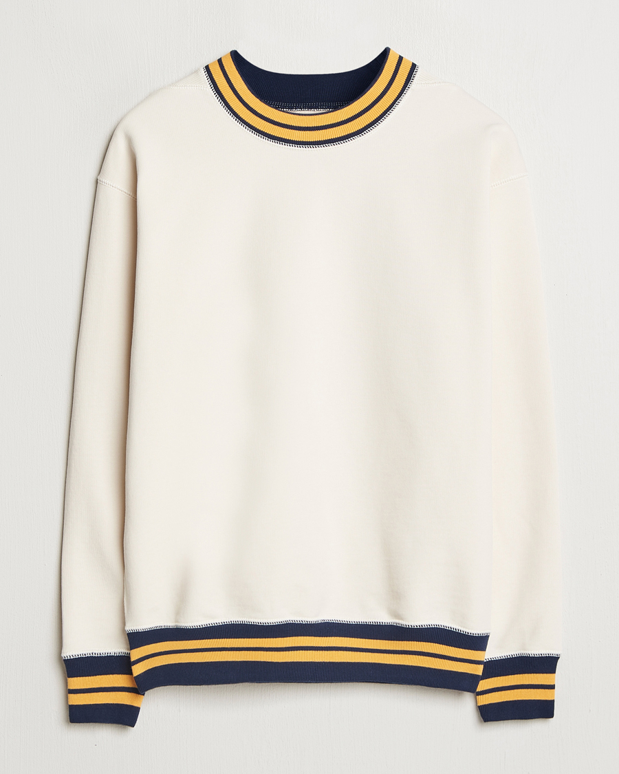 Mies | Puserot | Drake's | Striped Rib Long Sleeve Sweatshirt Ecru/Navy