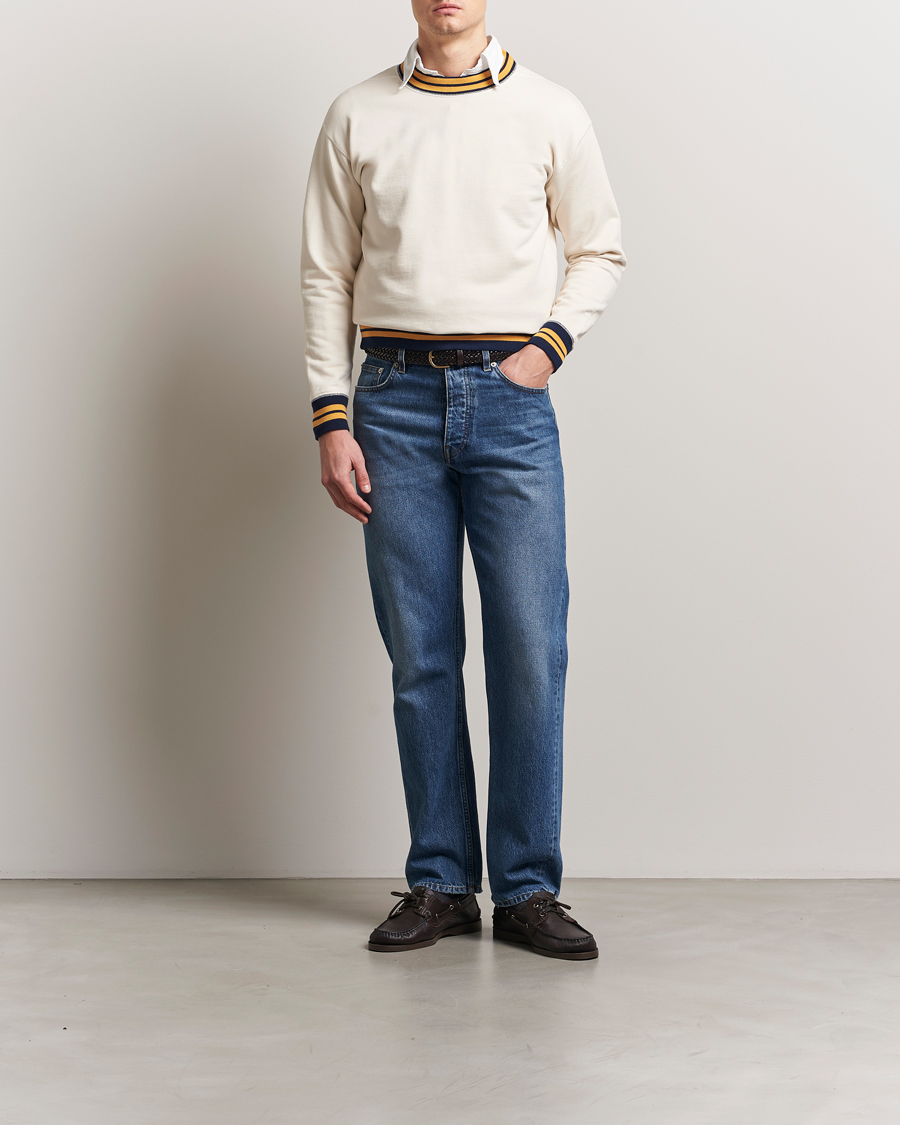 Mies | Puserot | Drake's | Striped Rib Long Sleeve Sweatshirt Ecru/Navy