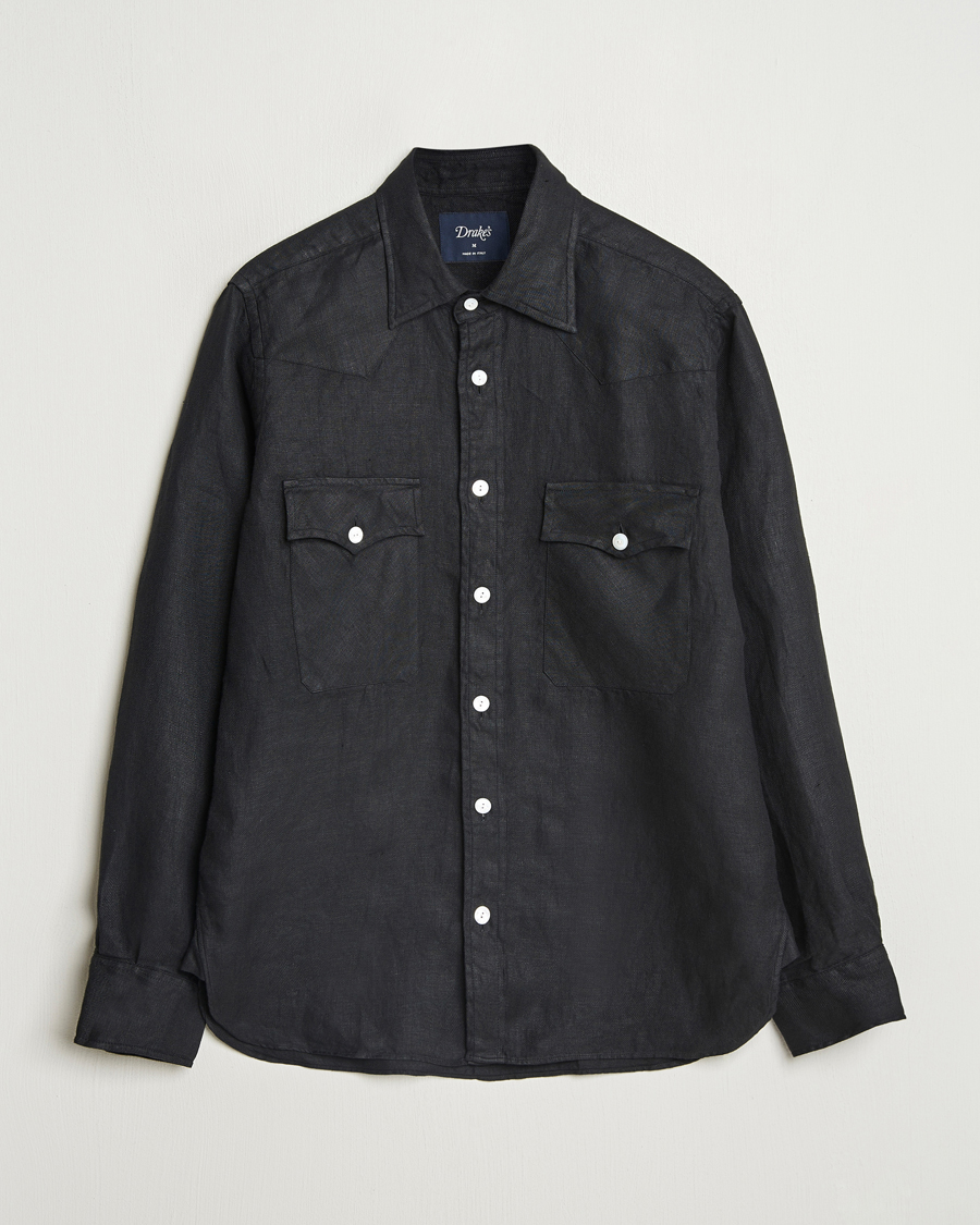 Mies | Kauluspaidat | Drake's | Linen Twill Western Shirt Black