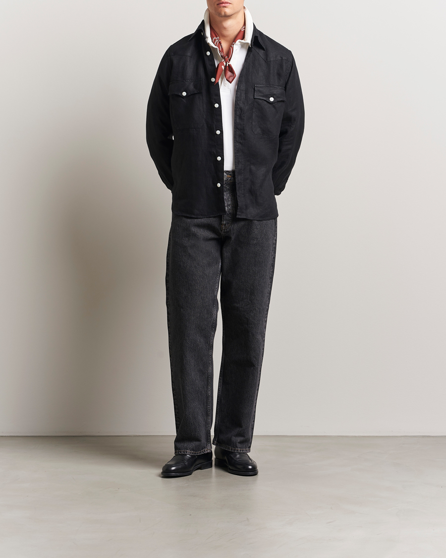 Mies | Kauluspaidat | Drake's | Linen Twill Western Shirt Black