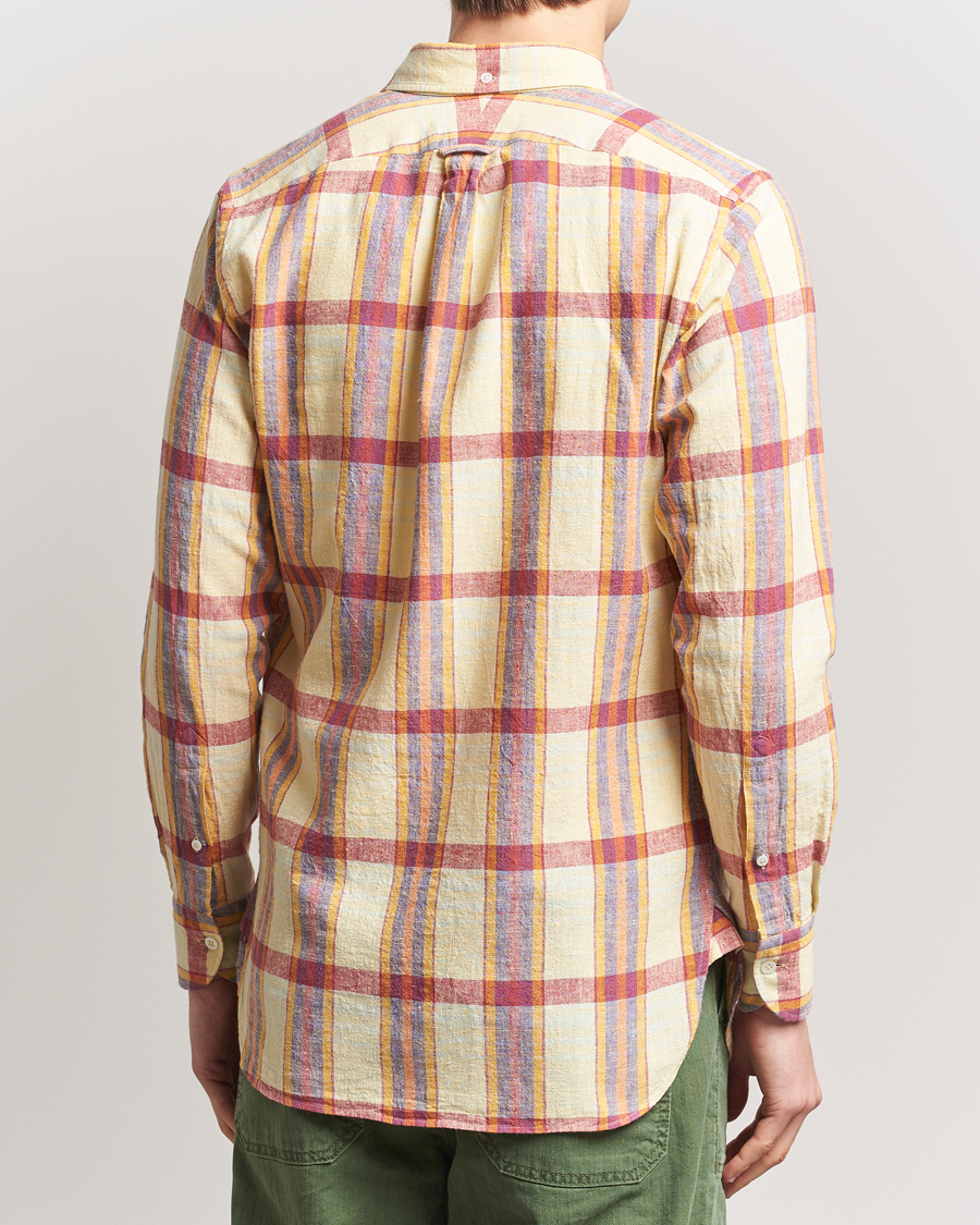 Mies | Kauluspaidat | Drake's | Madras Cotton/Linen Button Down Shirt Yellow/Red/Navy