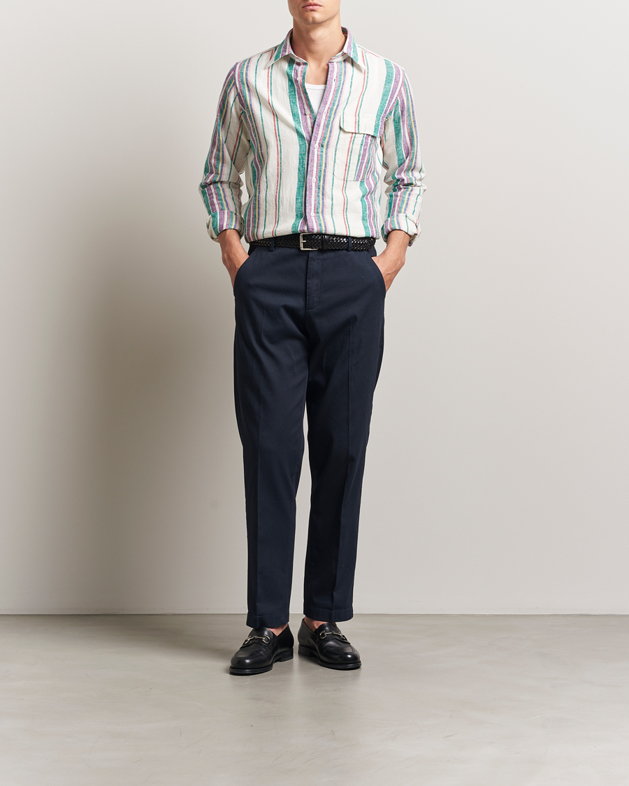Mies | Kauluspaidat | Drake's | Striped Linen/Cotton Summer Shirt Multi